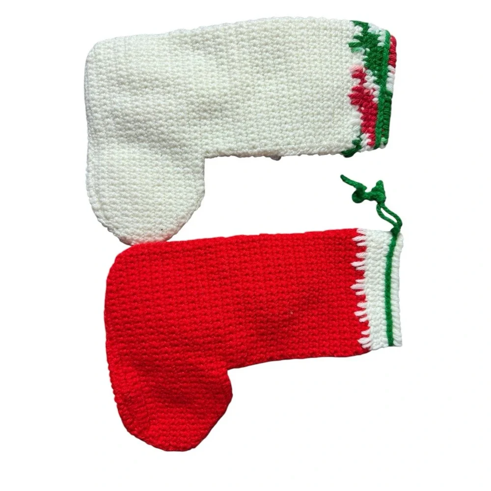 Vintage‎ Crochet 3d Dimensional Christmas Stockings 12 1/2 inches lot of 2 santa